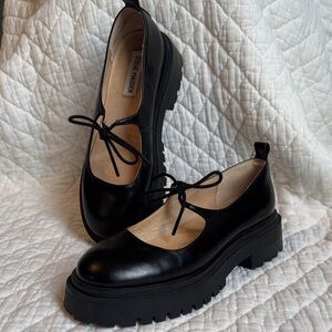 Steve Madden Black Leather Mary Jane Lug-Oxford Flats